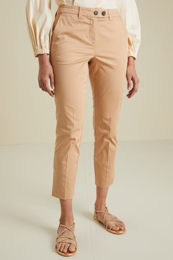 Pantaloni in raso di cotone - NOCCIOLA - Fashion Market - 2