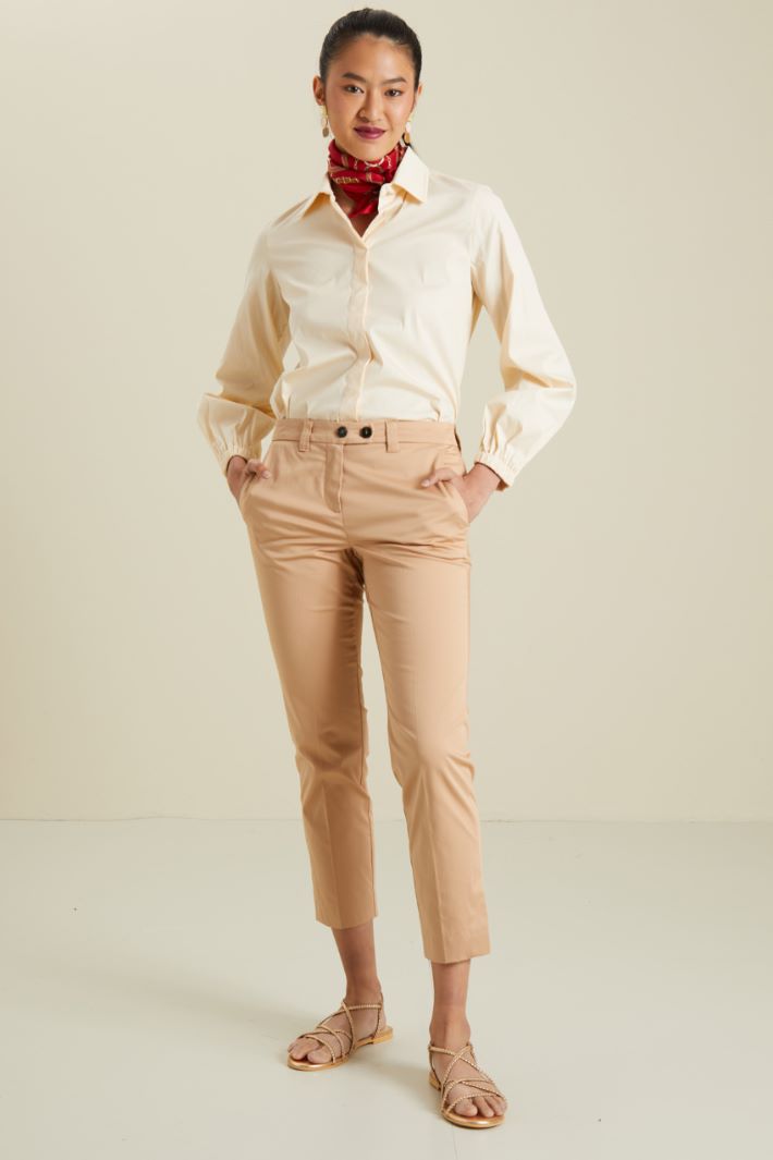 Pantaloni in raso di cotone - NOCCIOLA - Fashion Market
