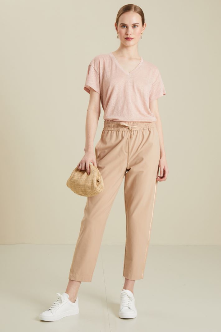 Pantaloni jogger con piping - NOCCIOLA - Fashion Market