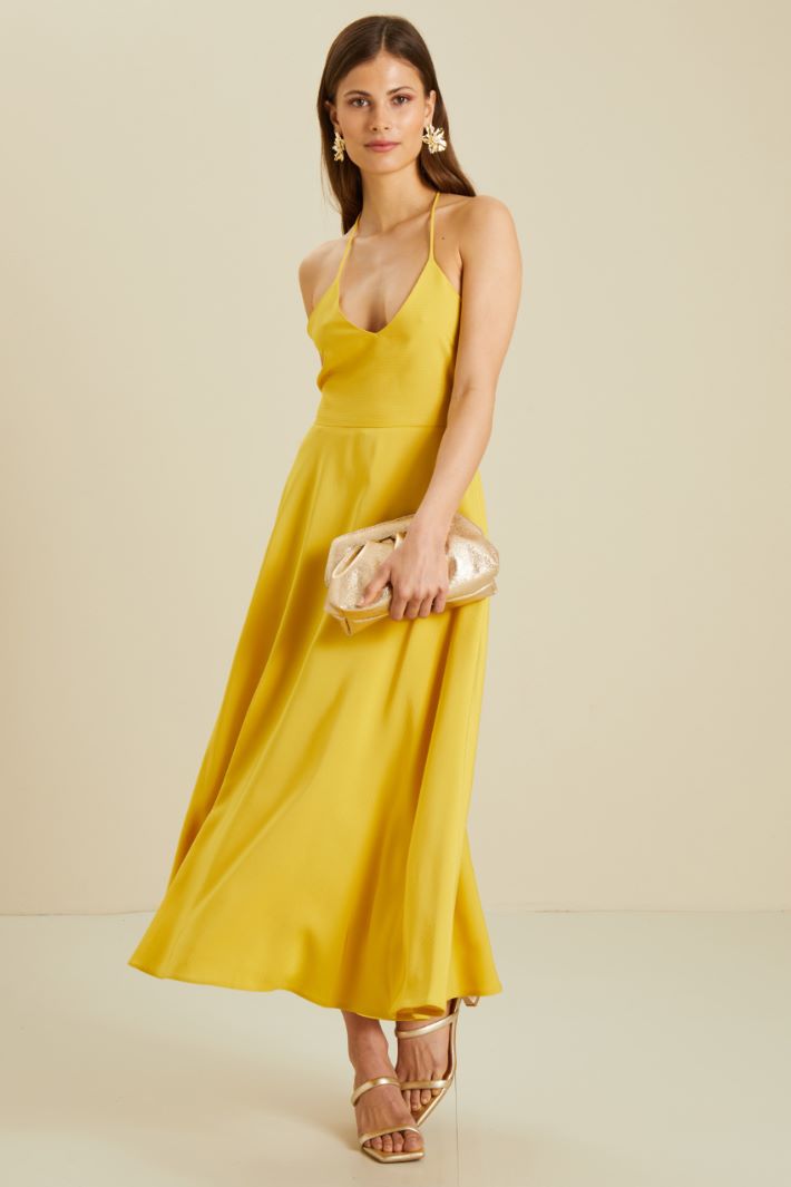 Abito in raso con incrocio - GIALLO - Fashion Market