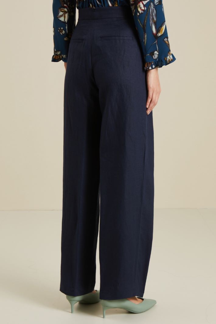 Pantaloni in tela di lino - BLU SCURO - Fashion Market - 4