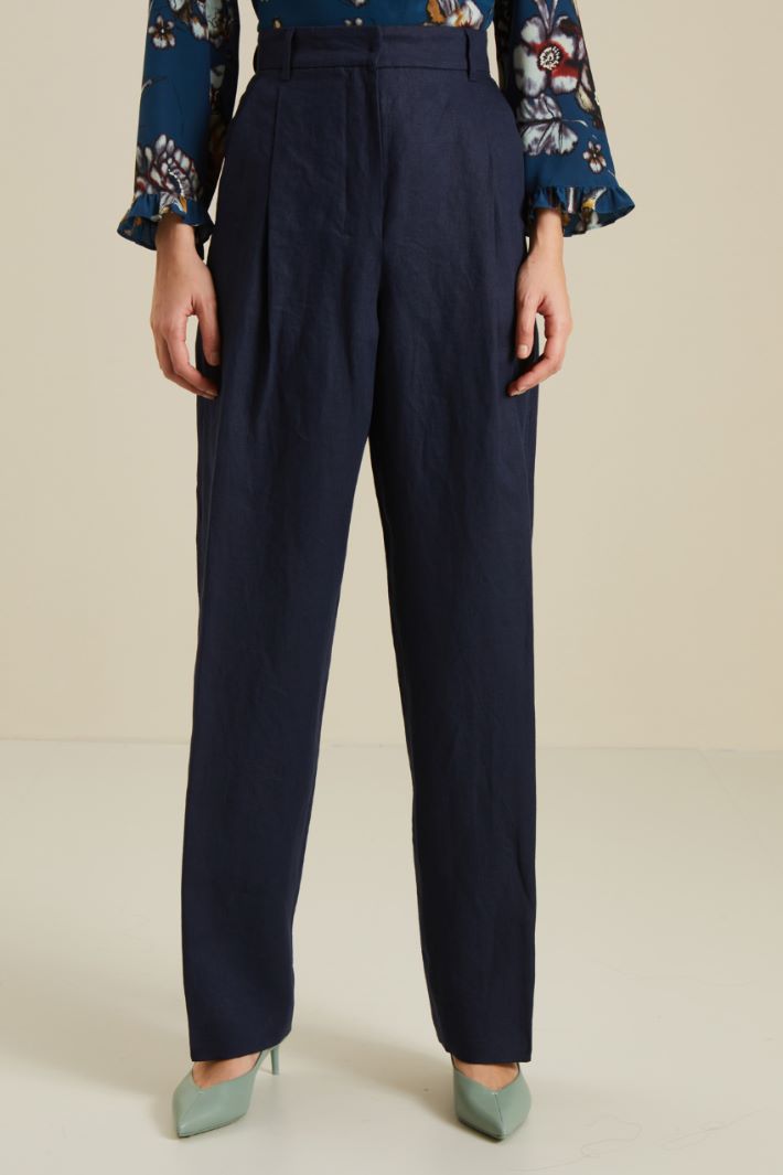Pantaloni in tela di lino - BLU SCURO - Fashion Market - 2