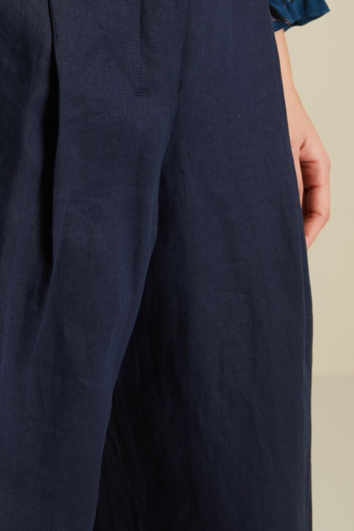 Pantaloni in tela di lino - BLU SCURO - Fashion Market - 3
