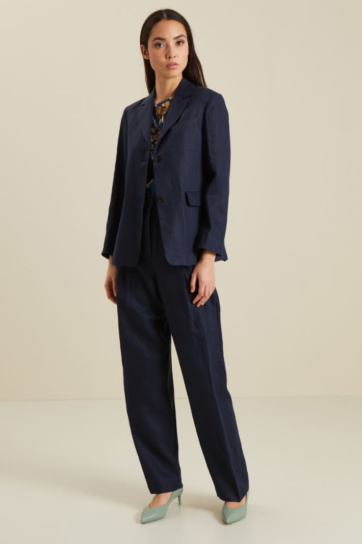 Pantaloni in tela di lino - BLU SCURO - Fashion Market