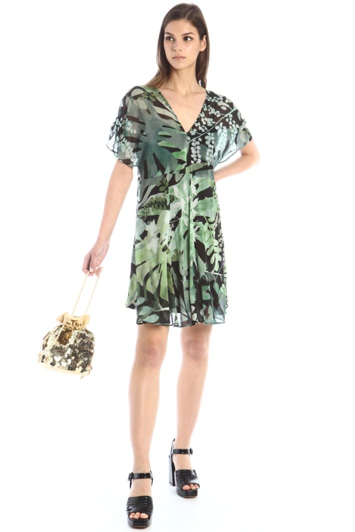 Abito in georgette di seta - VERDE NERO - Fashion Market - 5