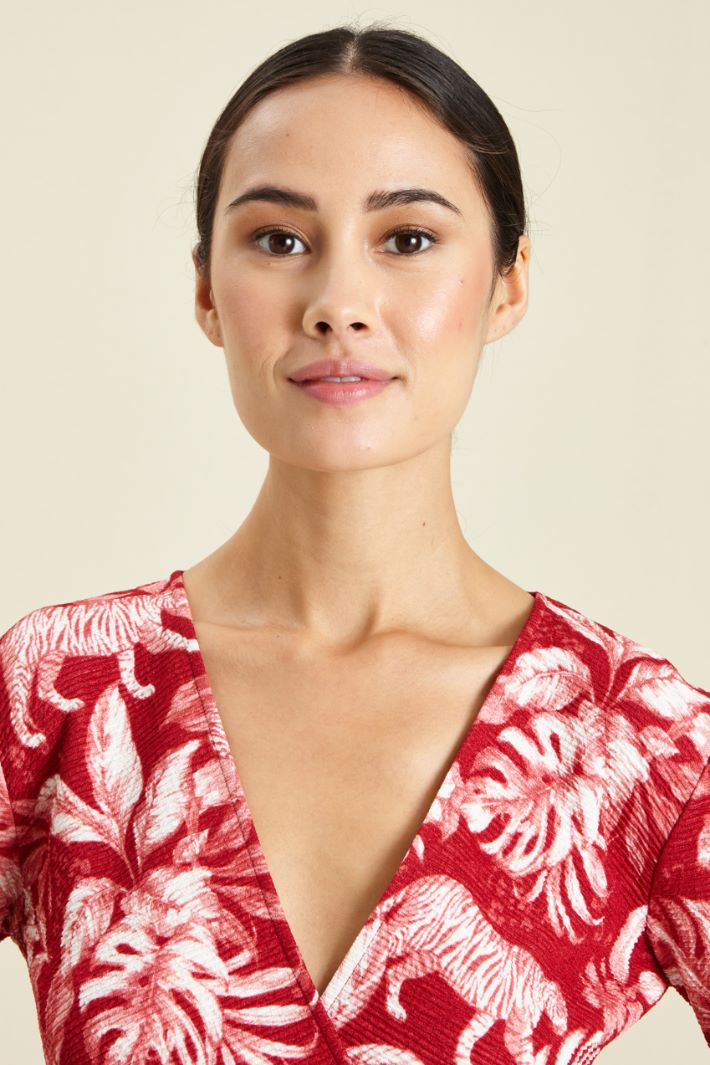 Abito in jersey con incrocio - ROSSO BIANCO - Fashion Market - 3