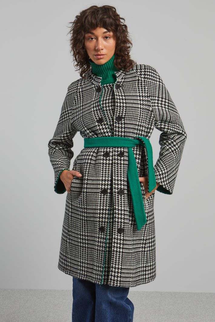 Cappotto in lana jacquard - NERO BIANCO VERDE - Fashion Market - 2