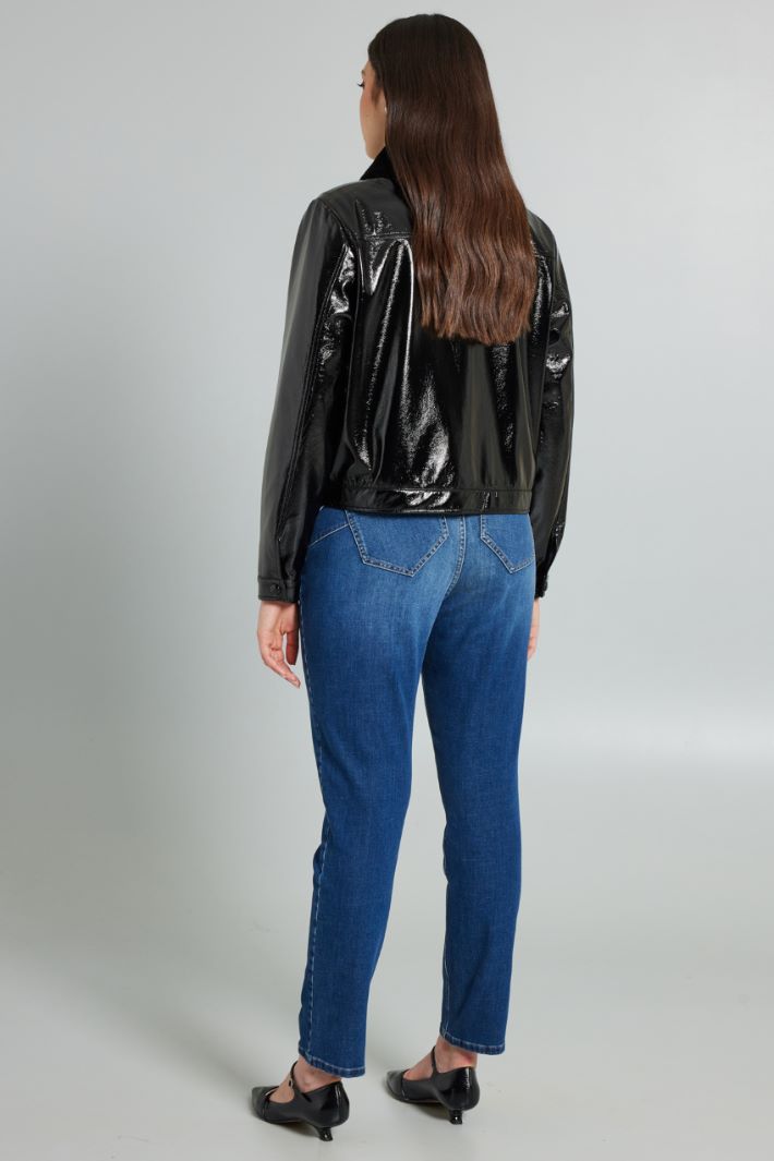 Giacca dritta in vernice - NERO - Fashion Market - 4