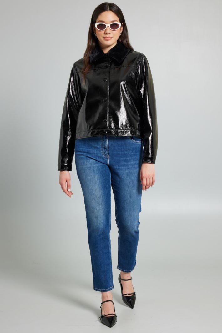 Giacca dritta in vernice - NERO - Fashion Market - 3