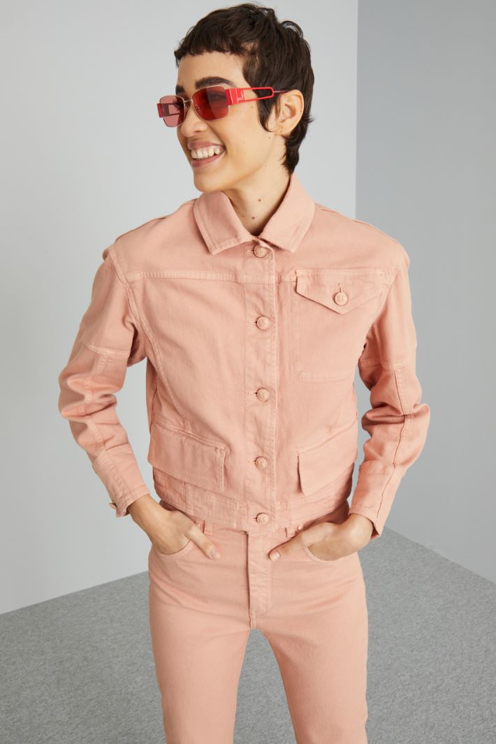Giacca cropped in bull di cotone - ROSA PALLIDO - Fashion Market - 2