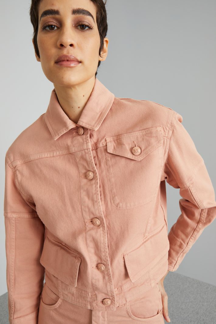 Giacca cropped in bull di cotone - ROSA PALLIDO - Fashion Market - 3