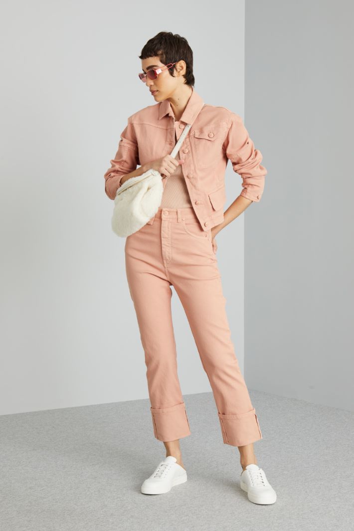 Giacca cropped in bull di cotone - ROSA PALLIDO - Fashion Market