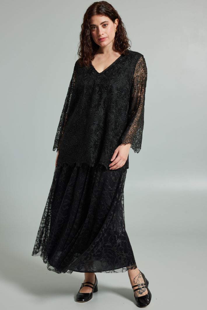 Gonna lunga in pizzo - NERO - Fashion Market