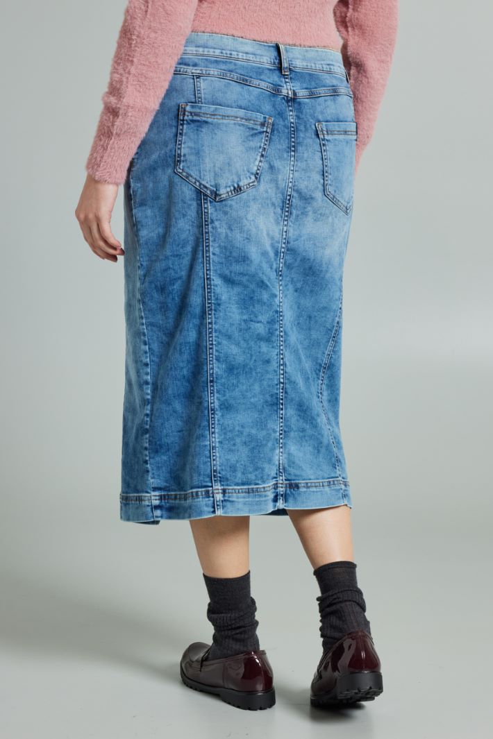 Gonna in denim con spacco - AZZURRO DENIM - Fashion Market - 4