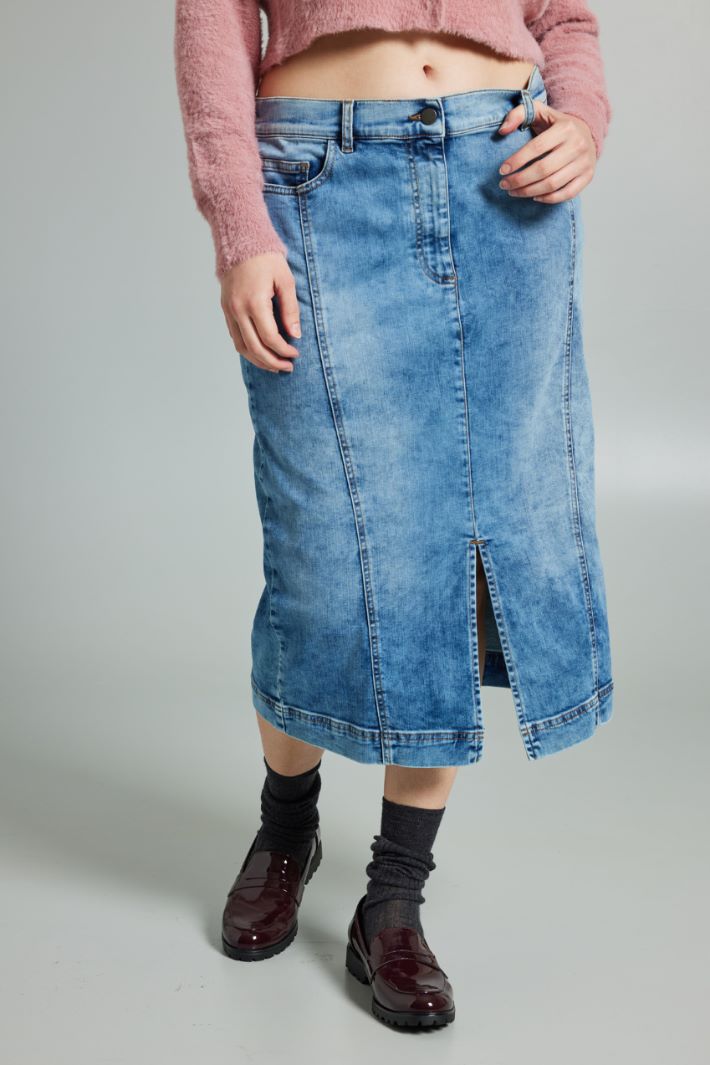 Gonna in denim con spacco - AZZURRO DENIM - Fashion Market - 2