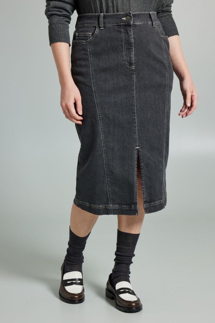 Gonna in denim con spacco - GRIGIO DENIM - Fashion Market - 2