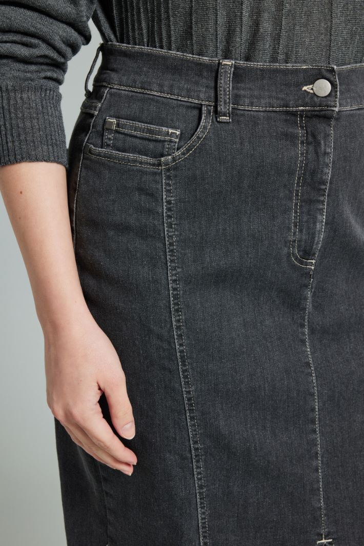 Gonna in denim con spacco - GRIGIO DENIM - Fashion Market - 3