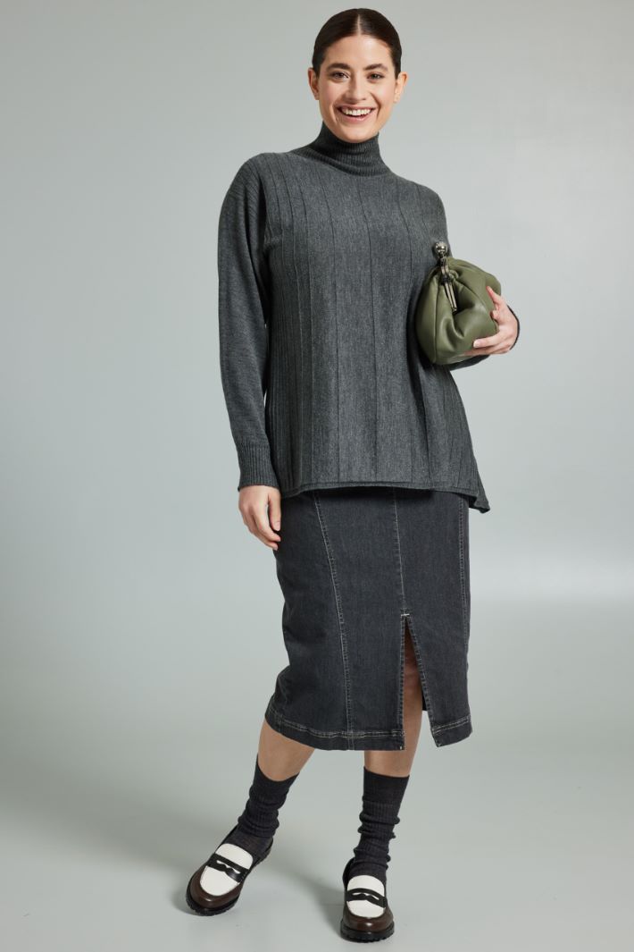 Gonna in denim con spacco - GRIGIO DENIM - Fashion Market