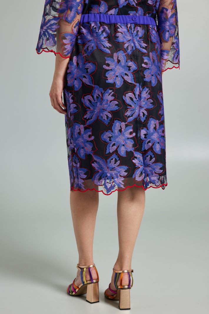 Gonna in tulle ricamato - VIOLA ROSSO NERO - Fashion Market - 4