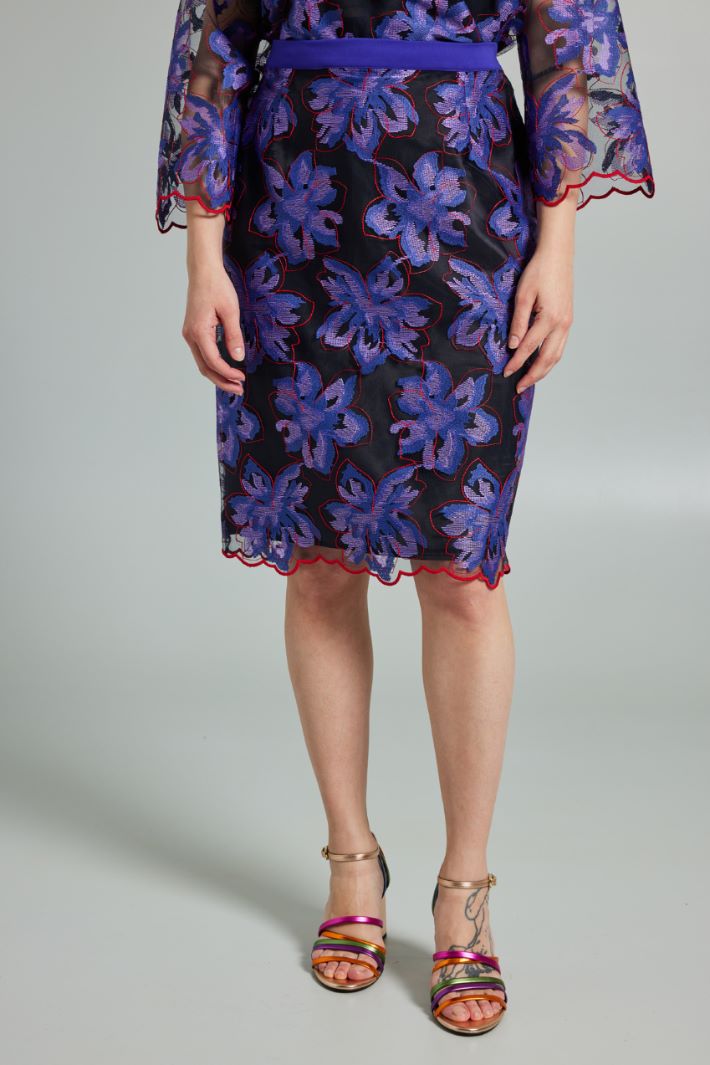 Gonna in tulle ricamato - VIOLA ROSSO NERO - Fashion Market - 2