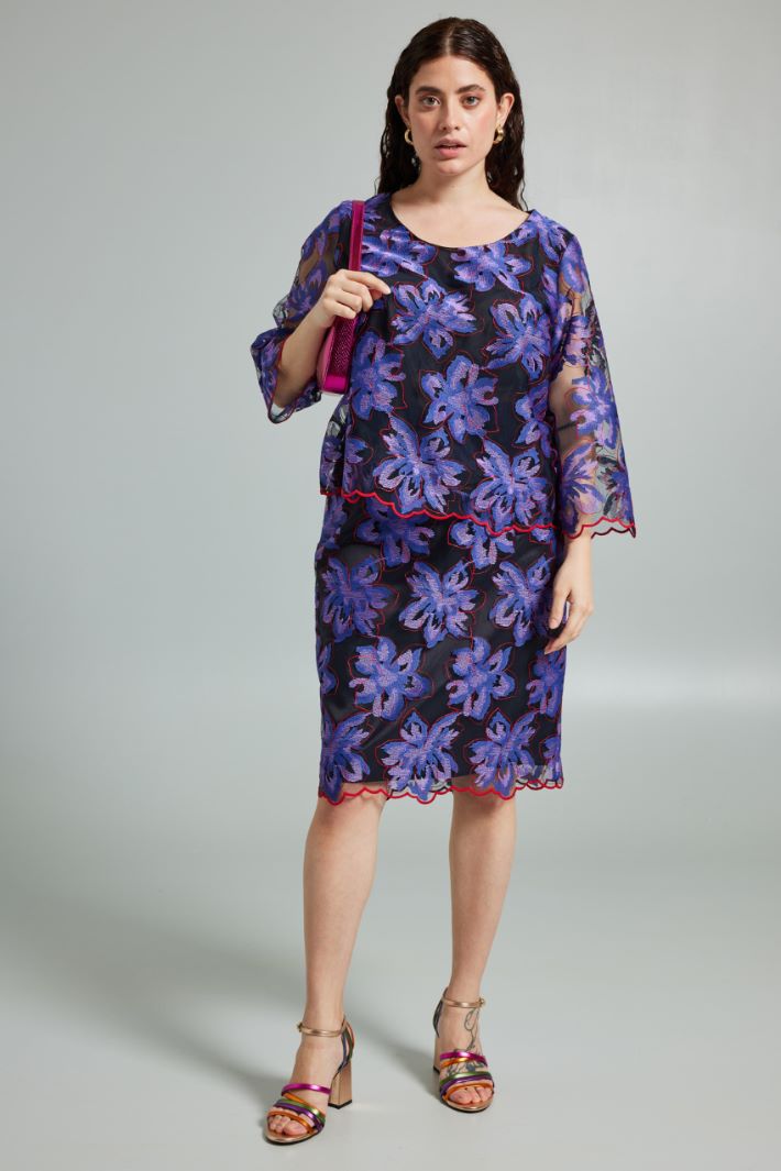 Gonna in tulle ricamato - VIOLA ROSSO NERO - Fashion Market