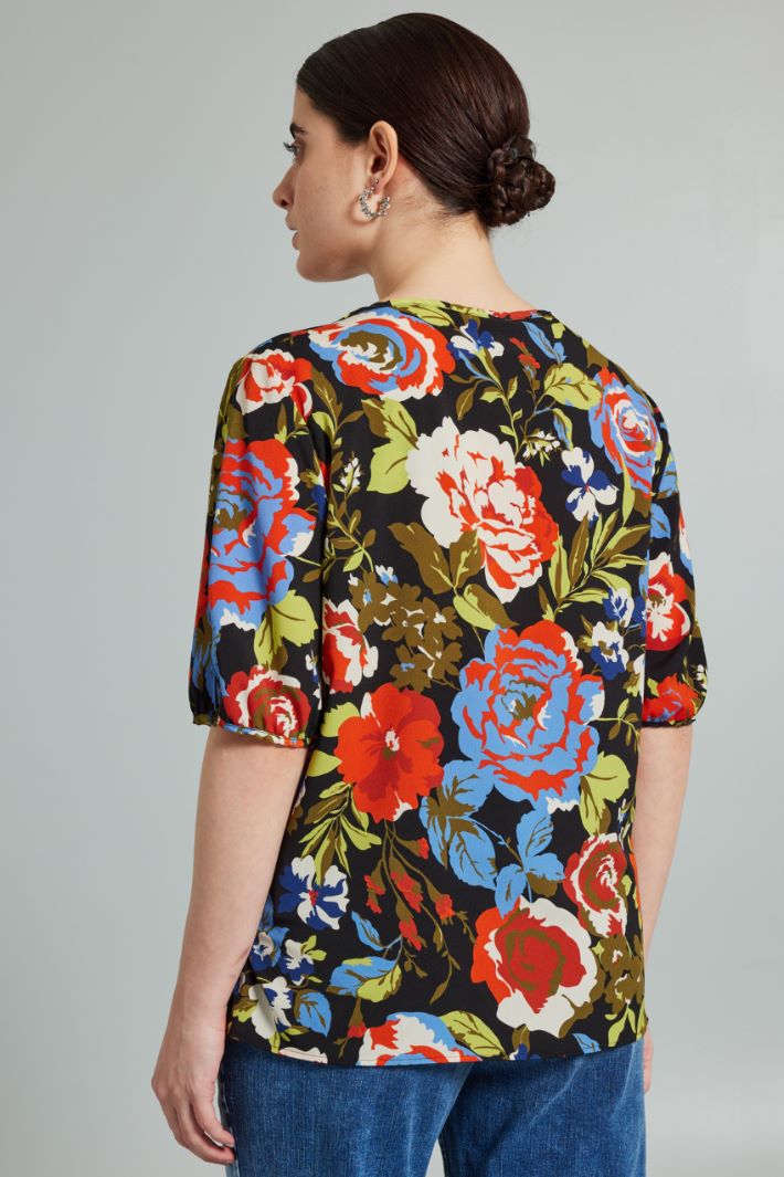 Blusa con maniche corte - NERO VERDE BLU - Fashion Market - 4