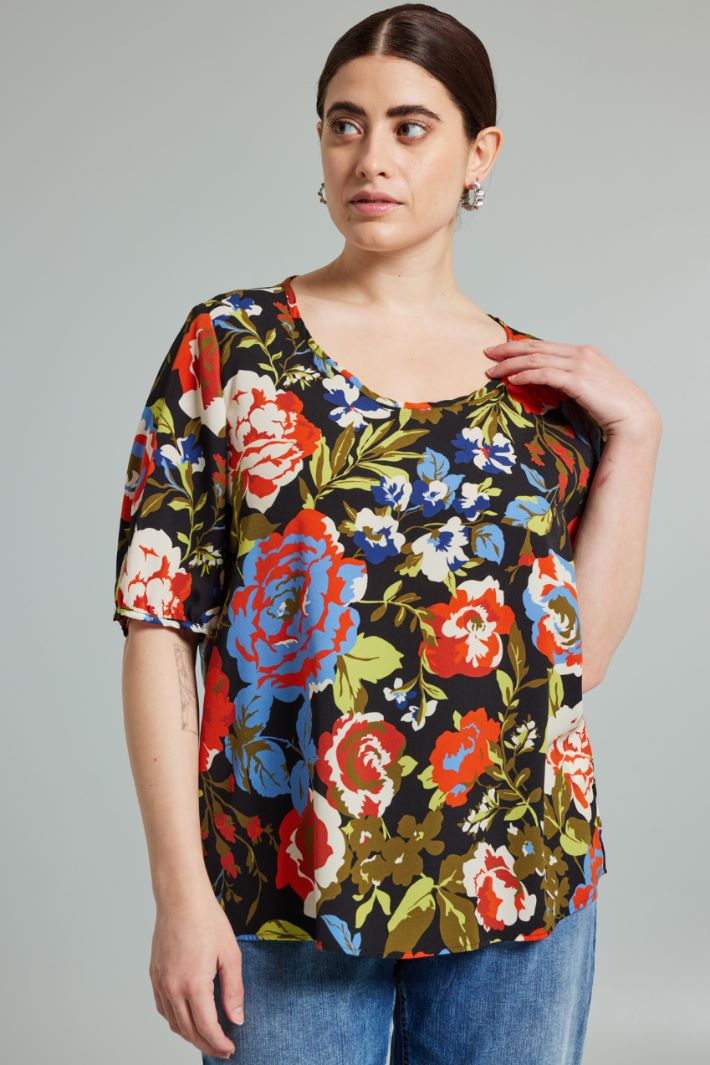 Blusa con maniche corte - NERO VERDE BLU - Fashion Market - 2