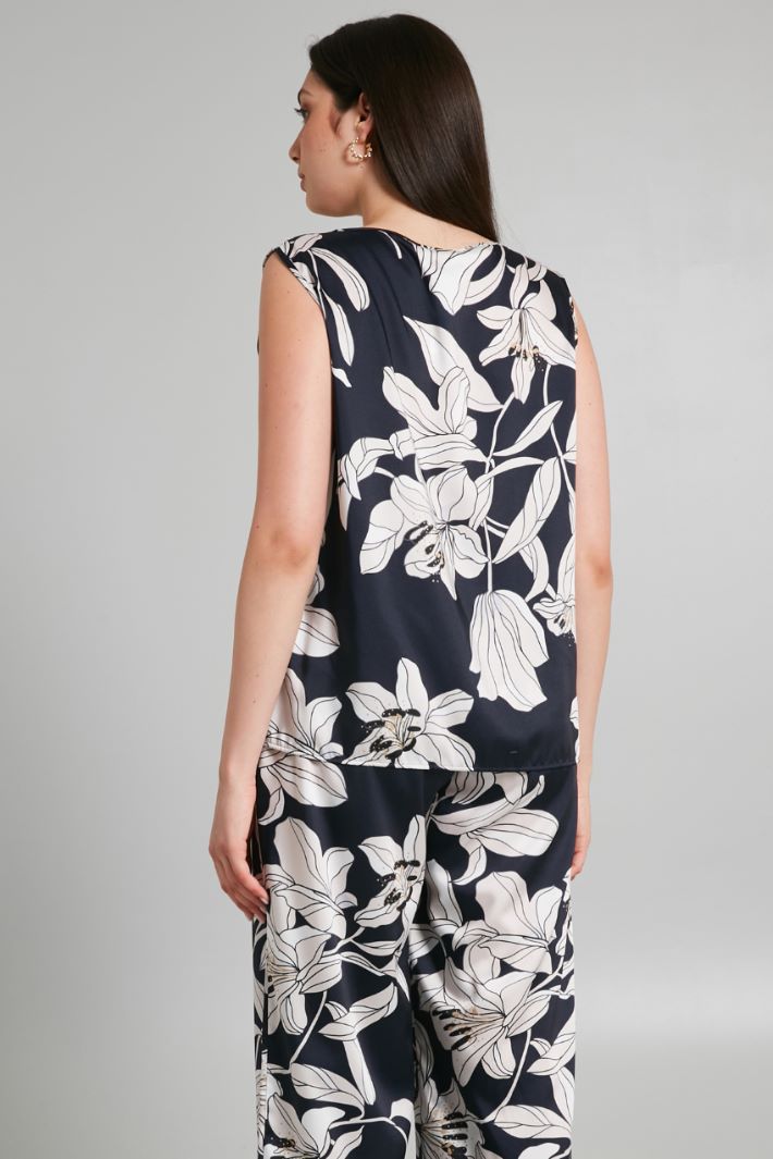 Top in twill stampato - BLU NOTTE AVORIO - Fashion Market - 4