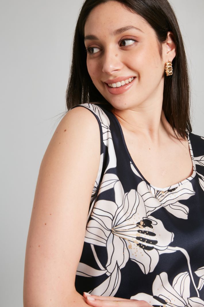 Top in twill stampato - BLU NOTTE AVORIO - Fashion Market - 3