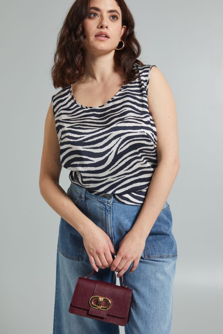 Top in twill stampato - NERO AVORIO - Fashion Market - 2
