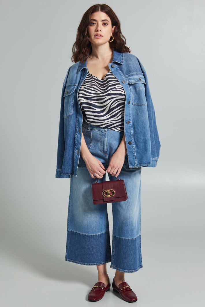 Top in twill stampato - NERO AVORIO - Fashion Market