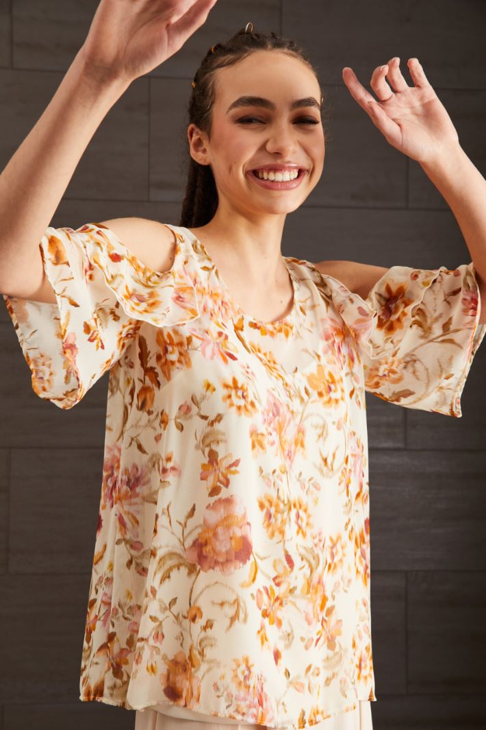 Top in georgette - CREMA ROSA ARANCIONE - Fashion Market - 2