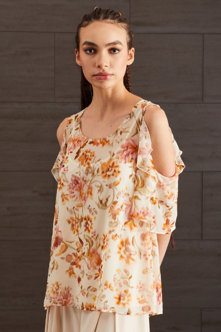 Top in georgette - CREMA ROSA ARANCIONE - Fashion Market - 3
