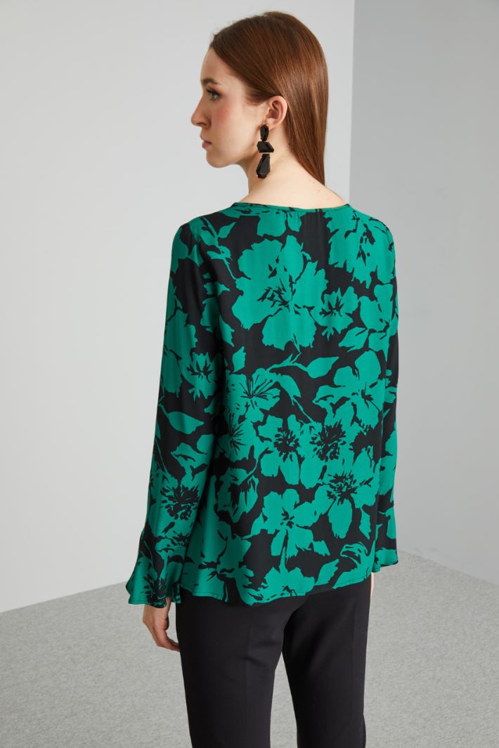 Blusa in sablé a fantasia - VERDE BOSCO NERO - Fashion Market - 4