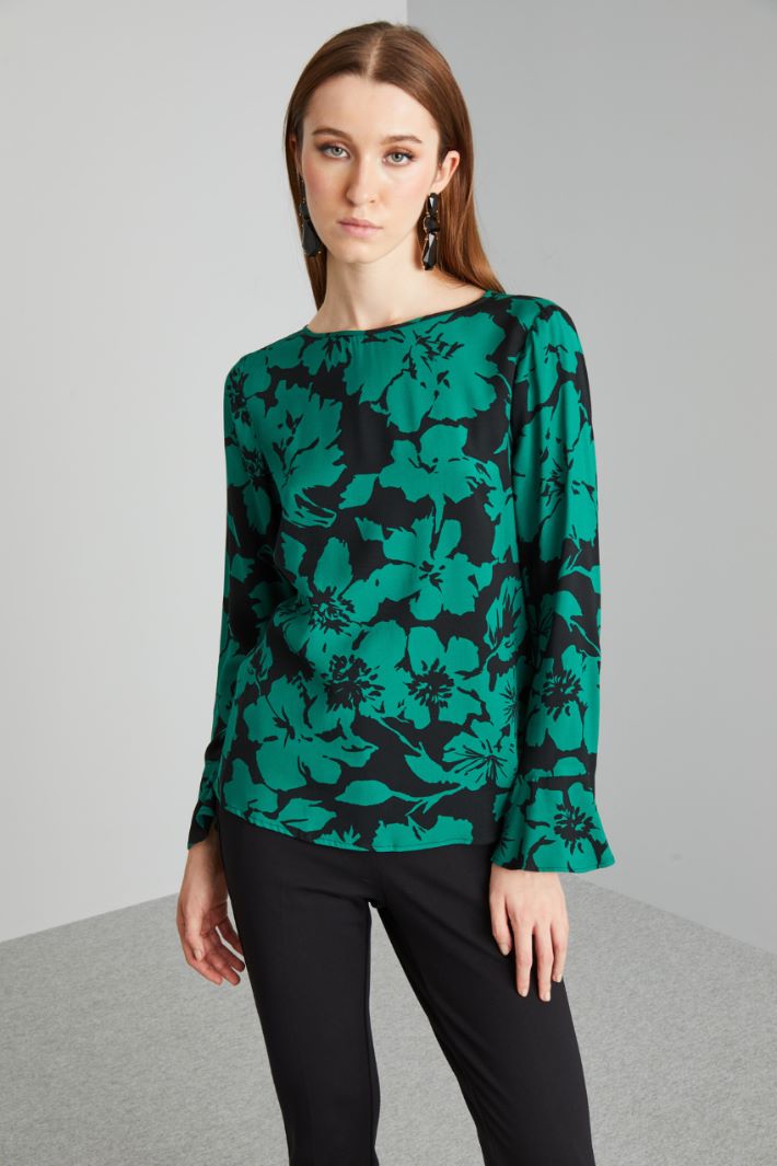 Blusa in sablé a fantasia - VERDE BOSCO NERO - Fashion Market - 2