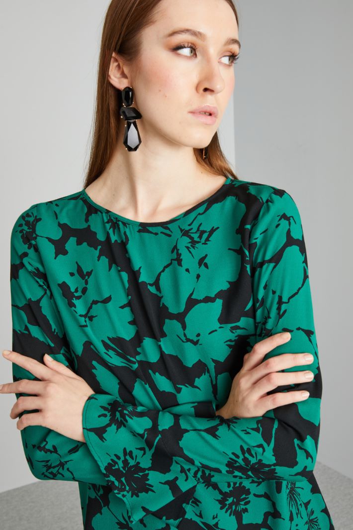 Blusa in sablé a fantasia - VERDE BOSCO NERO - Fashion Market - 3
