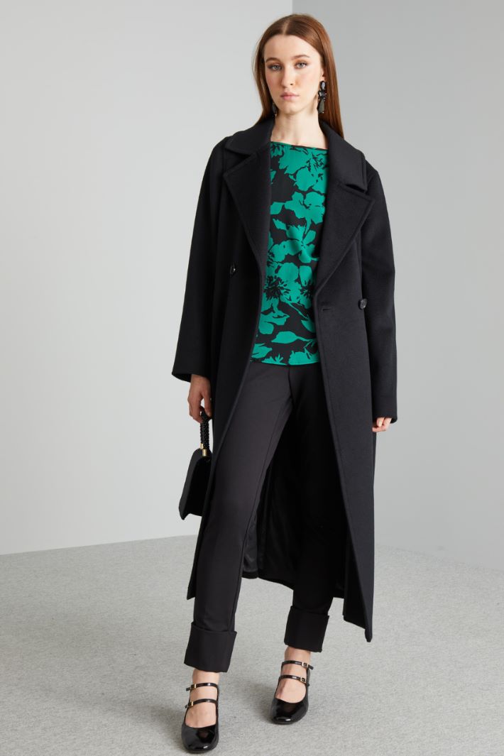 Blusa in sablé a fantasia - VERDE BOSCO NERO - Fashion Market
