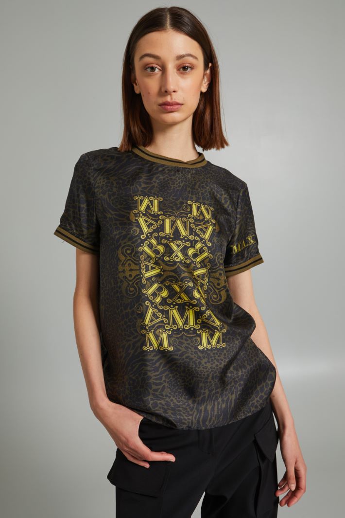 T-shirt in twill di pura seta - VERDE NERO GIALLO - Fashion Market - 2