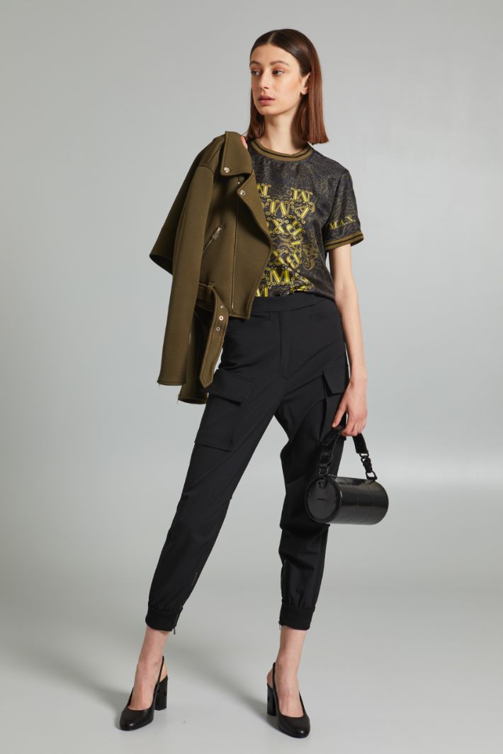 T-shirt in twill di pura seta - VERDE NERO GIALLO - Fashion Market