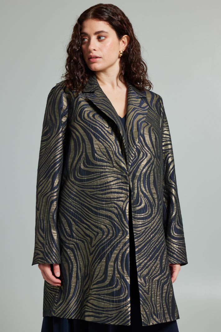 Soprabito in jacquard lamè - BLU NAVY ORO - Fashion Market - 2