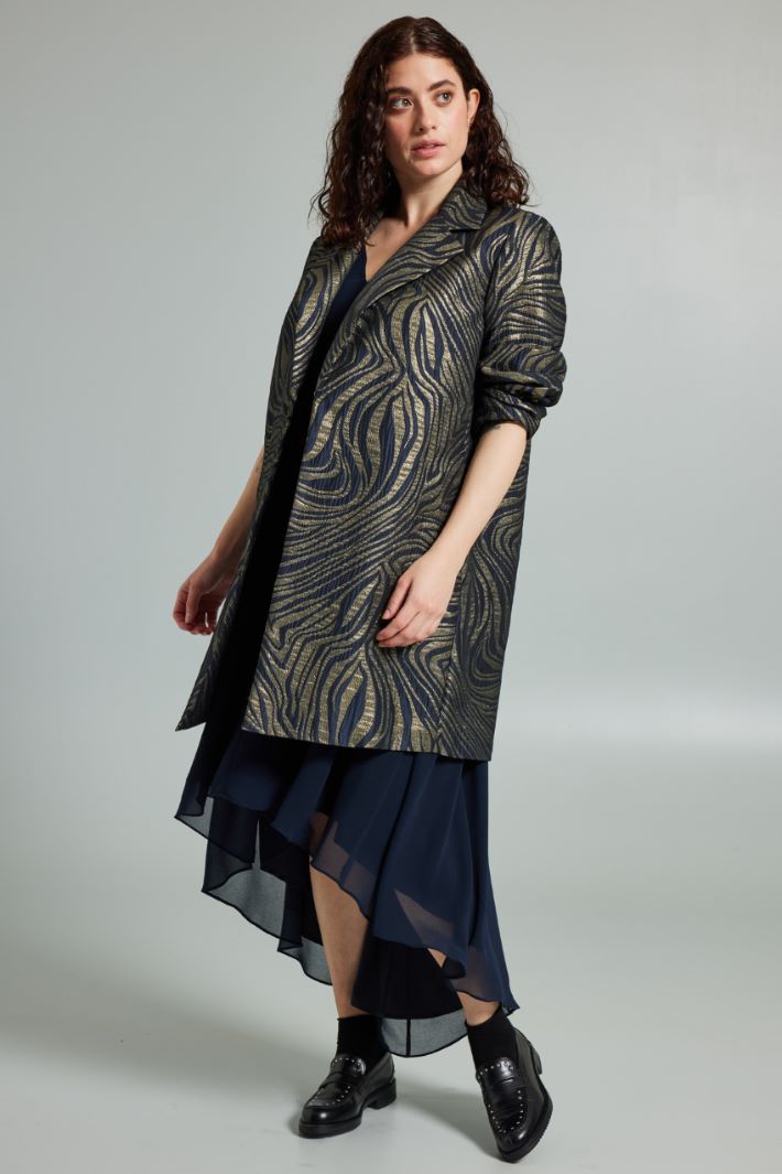 Soprabito in jacquard lamè - BLU NAVY ORO - Fashion Market