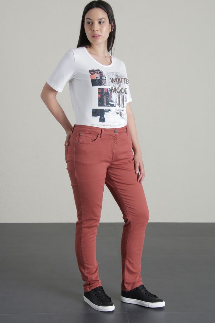 Pantaloni slim in drill - ROSA ANTICO - Fashion Market