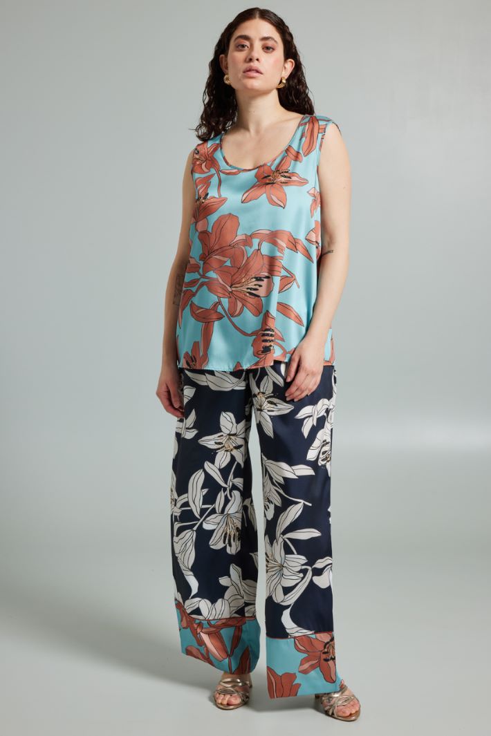 Pantaloni fluidi stampati - BLU AVORIO ACQUA - Fashion Market