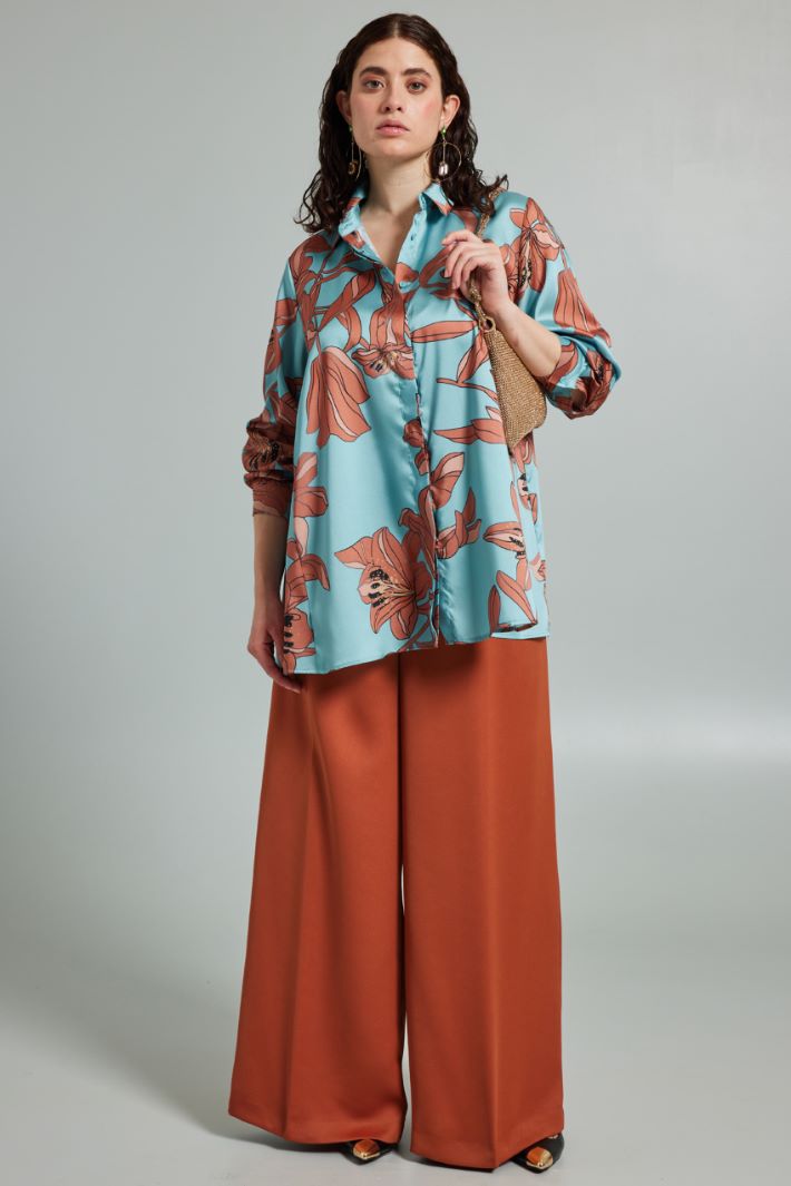Pantaloni ampi in raso - TERRACOTTA - Fashion Market