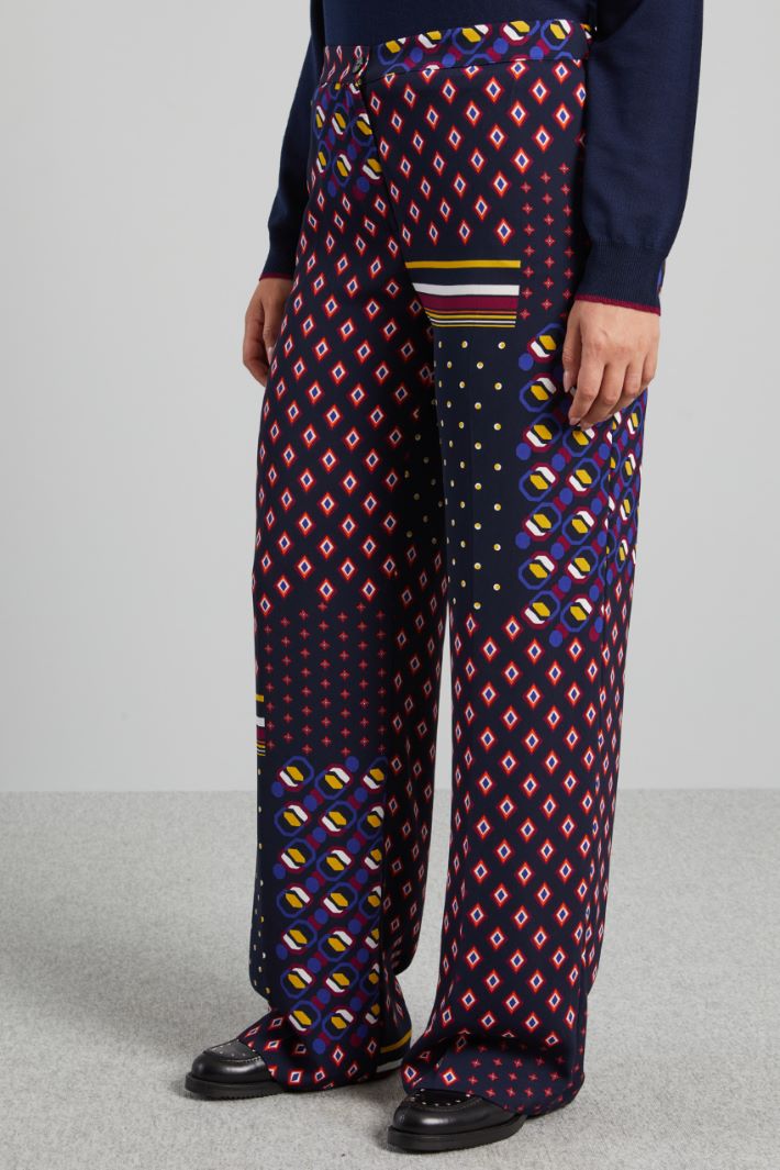 Pantaloni in cady stampato - BLU NOTTE ARANCIONE - Fashion Market - 2