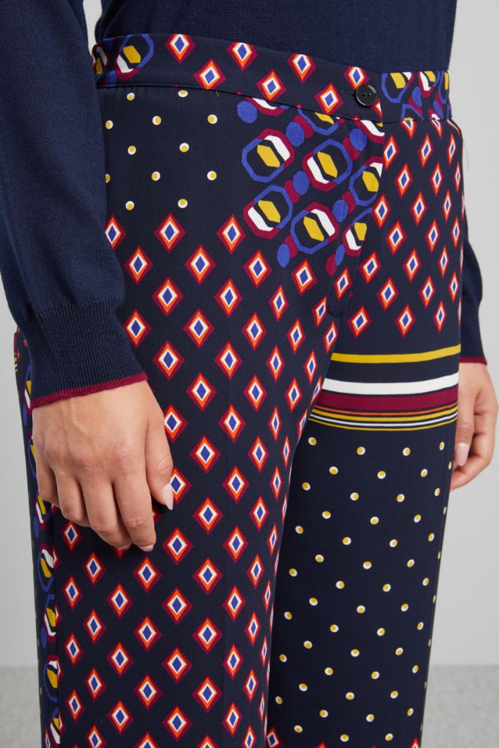 Pantaloni in cady stampato - BLU NOTTE ARANCIONE - Fashion Market - 3
