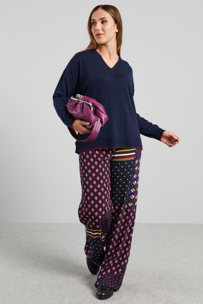 Pantaloni in cady stampato - BLU NOTTE ARANCIONE - Fashion Market