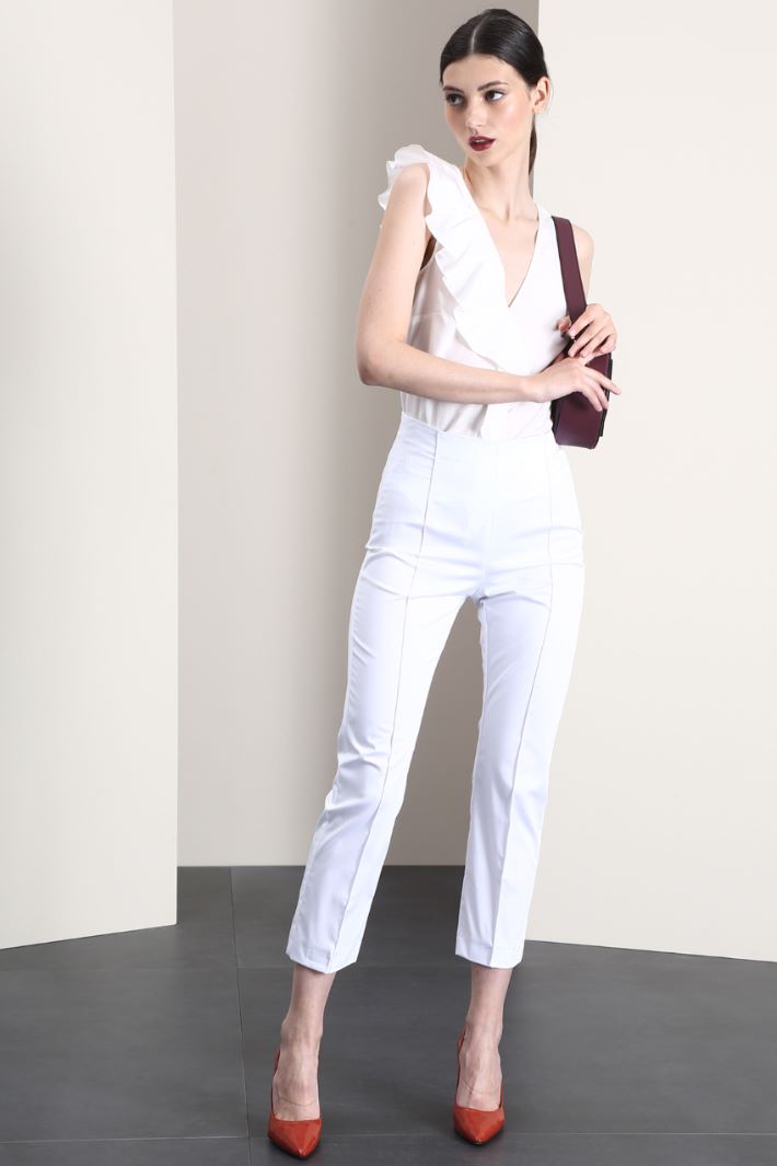 Cotton satin trousers - BIANCO - Fashion Market