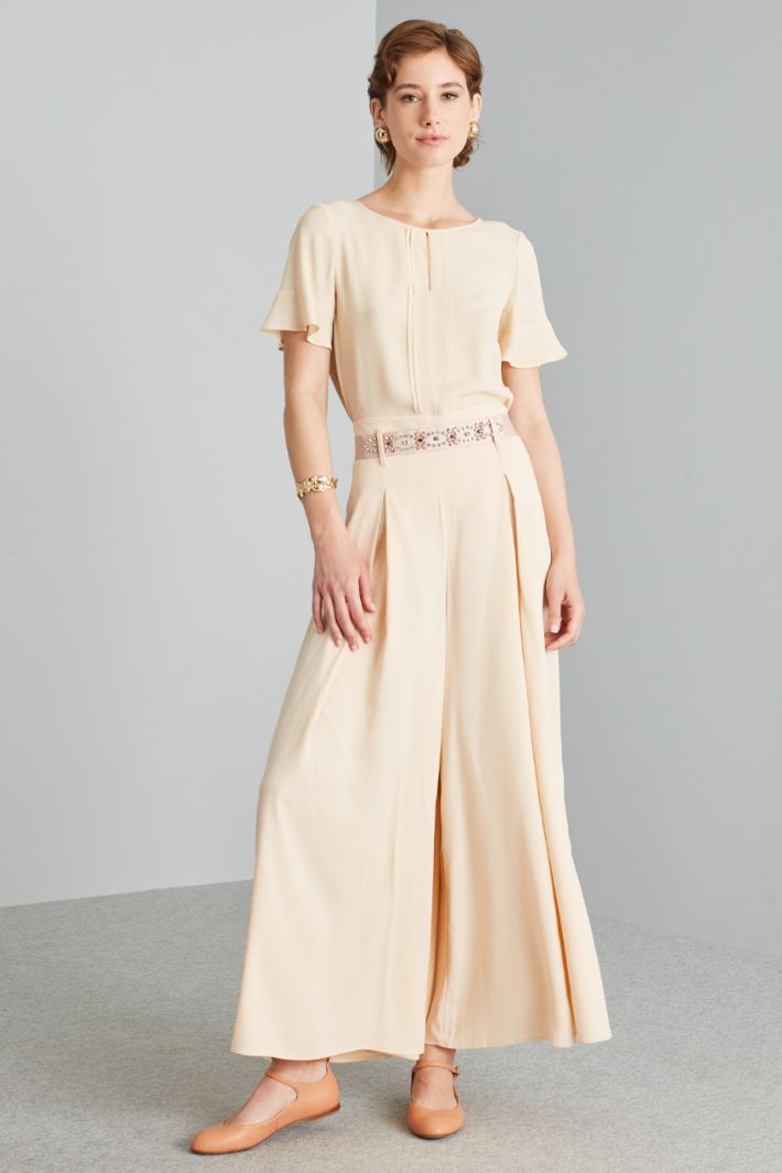 Pantaloni ampi con cintura - BEIGE CHIARO - Fashion Market