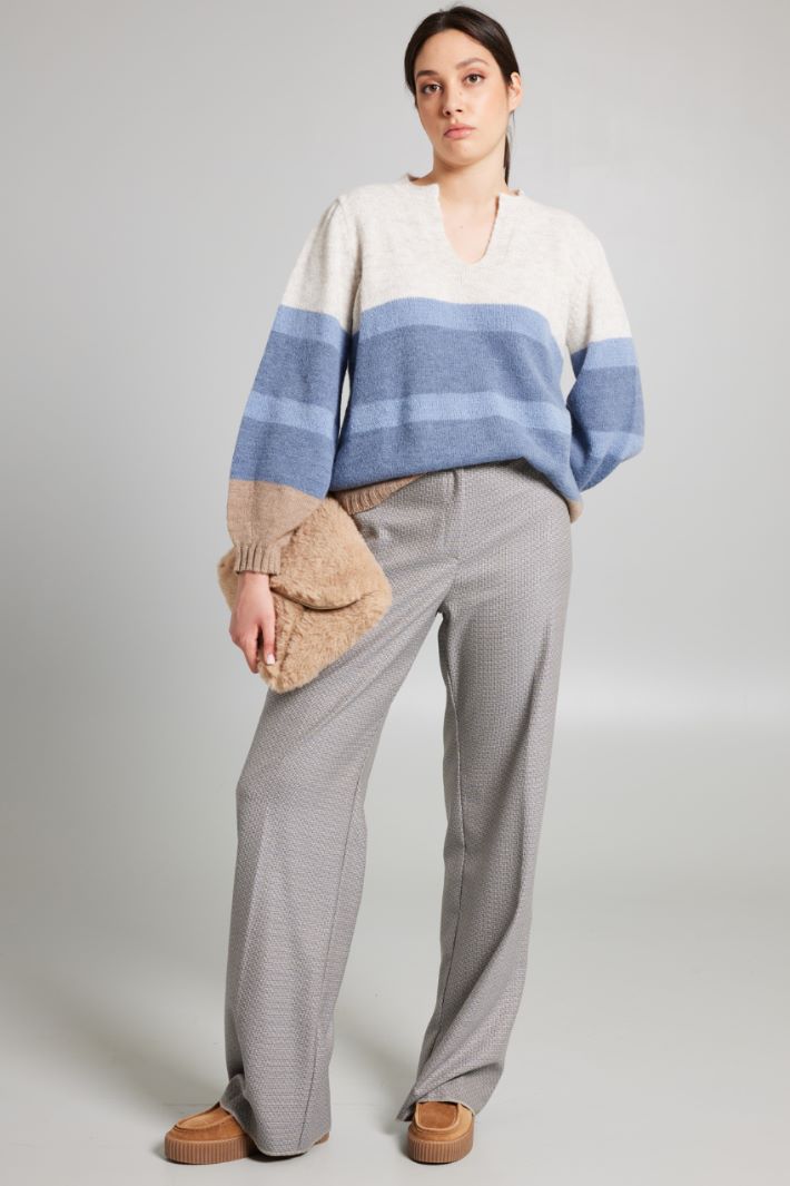 Pantaloni in flanella tinto filo - AZZURRO LATTE TABACCO - Fashion Market